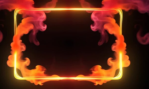 Glowing Neon Frame with Fiery Orange Pink Smoke