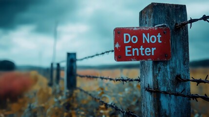 Fototapeta premium A red sign on a wooden post that says 