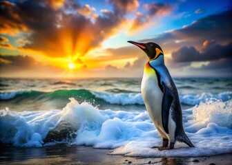 Fototapeta premium King Penguin Double Exposure: Volunteer Point, Falkland Islands Wildlife