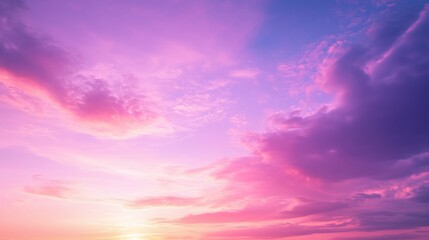 Obraz premium Vibrant pink and purple sunset cloudscape with a transparent background, concept for romantic designs, Valentine's Day cards, and dreamy backgrounds
