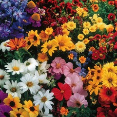 A Vibrant floral tapestry showcasing a diverse collection of garden blooms