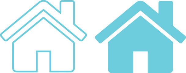 Simple house icons, minimalist design, blue and white, outline and solid shapes, geometric, clean lines, real estate symbols, home representation, vector graphics, flat design,