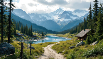 Serene Mountain Lake Cabin Escape: A Picturesque Landscape