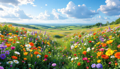 Vibrant Wildflower Meadow Under a Summer Sky
