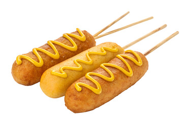 Corn dogs with mustard isolated on transparent background