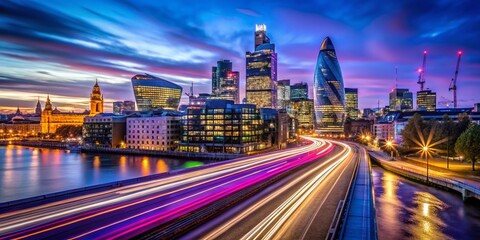 Fototapeta premium London City Skyline Night Long Exposure Photography - Dramatic Cityscape