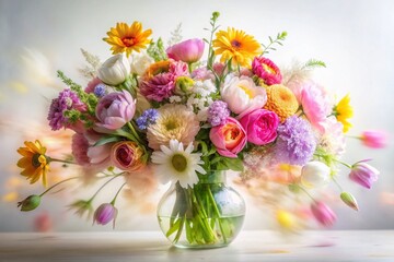 Obraz premium Long Exposure Blooming Flowers, White Background, Soft Focus, Floral Photography