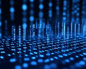 Digital data flowing in lines with a blue and blurred background