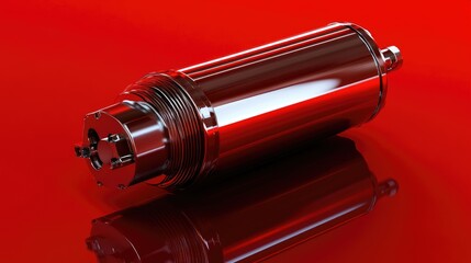 Automotive electric motor on a glossy red gradient background