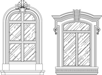 vector sketch illustration silhouette of colonial gothic renaissance window design with pergola and canopy classic vintage european model 