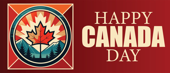 Happy Canada Day, Banner, Flyer, Happy Canada Day greeting card with maple leaf and flag. Vector illustration.