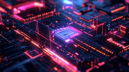 Fototapeta premium Quantum AI Processor with Luminous Circuit Pathways