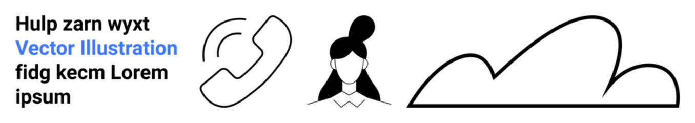 Phone icon, female representative avatar, and cloud outline conveying customer support and cloud tech. Ideal for communication, service, helpdesk, online assistance, remote work, CRM simple landing