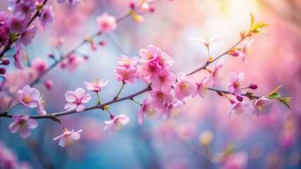 Fototapeta premium Long Exposure Pink Flower Branch, Delicate Spring Blossom, Nature Photography, Soft Focus, Artistic Image