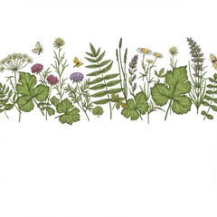 Obraz premium Beautiful Botanical Illustration of Wildflowers and Butterflies for Nature-Themed Designs and Decor Ideas