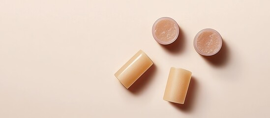 Cosmetic Foundation Bottle Cream Swatches on Beige Background with Shadows for Makeup Beauty Skincare