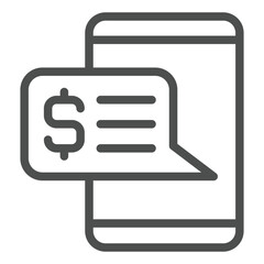 Money message on smartphone line icon, financial advice concept. Vector graphics. Dollar currency growth news sign on white background, outline style icon for mobile or web design.