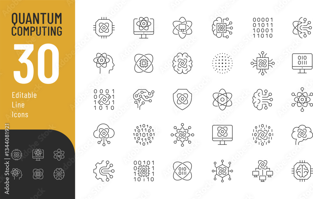 Wall mural quantum computing line editable icons set. vector illustration in modern thin line style of technolo