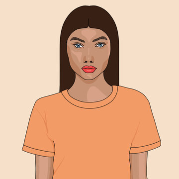 Stylized Woman with Long Hair in Orange Shirt Portrait