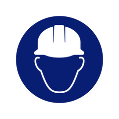 Fototapeta premium classic hard hat hardhat head protection required warning alert attention danger sign in blue circle symbol vector isolated on transparent background