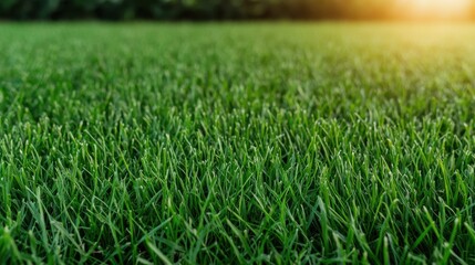 Obraz premium Lush vibrant green grass carpet covering a perfectly manicured garden or lawn area with bright natural sunlight casting soft organic shadows across the scene creating a serene