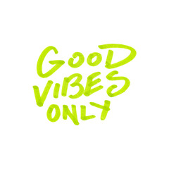 Fototapeta premium Hand-drawn green marker text “Good Vibes Only” isolated on a transparent background