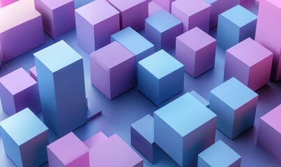 Fototapeta premium Abstract 3D Isometric Shapes Cubes Geometric Pattern Pastel Purple Blue Ambient Lighting Minimalistic Composition Digital Art