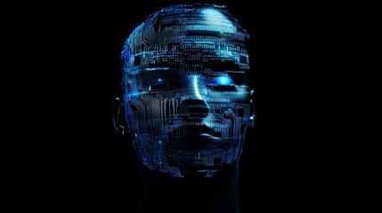 Human head made with numbers and symbols, technology concept