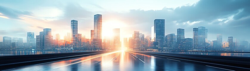Fototapeta premium Sunrise city skyline panorama