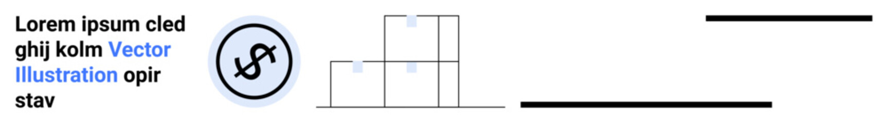 Text section paired with overlapping grid lines, circular icon with dollar sign, and sleek horizontal lines. Ideal for finance, tech, business presentations, education, marketing, web design simple