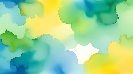 Watercolor green blue sky painting, abstract art background with soft artistic texture