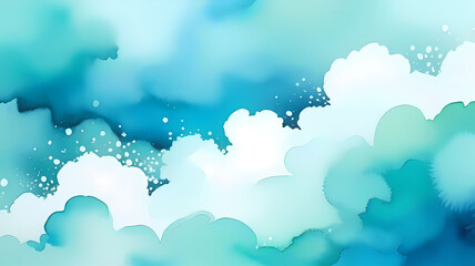 Fototapeta premium Watercolor turquoise cloud painting, abstract art in blue and green tones