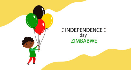 Zimbabwe Independence Day. cute smiling character African child . little boy, emancipation Day. Zimbabwe national day festive banner. Hand draw vector flat illustration for banner, poster.