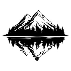 Mountain with Reflection in Water Silhouette
