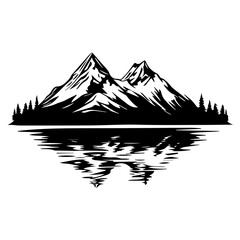 Mountain with Reflection in Water Silhouette