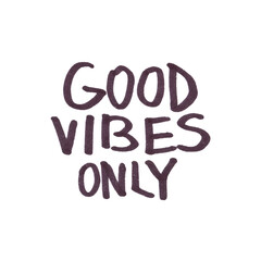 Hand-drawn black marker text “Good Vibes Only” isolated on a transparent background