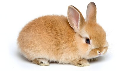 Obraz premium Fluffy Brown Rabbit Sitting Calmly on White Background with Soft Fur and Big Ears