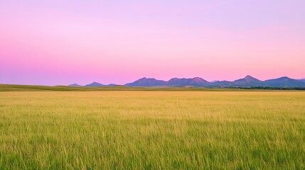 Obraz premium Serene Golden Field at Sunset with Distant Mountains