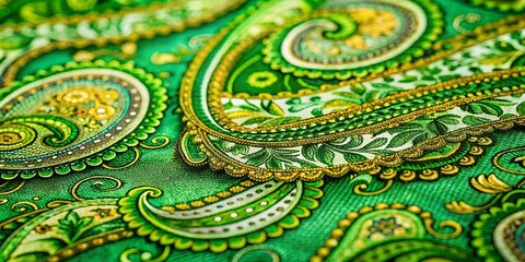 Lush Green Paisley Textile Pattern: High-Resolution Fashion Design Background
