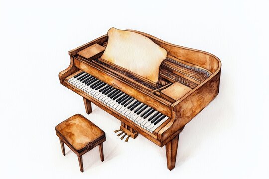 Elegant vintage piano with a matching stool, showcasing intricate wood details and a classic design, perfect for a musical ambiance.