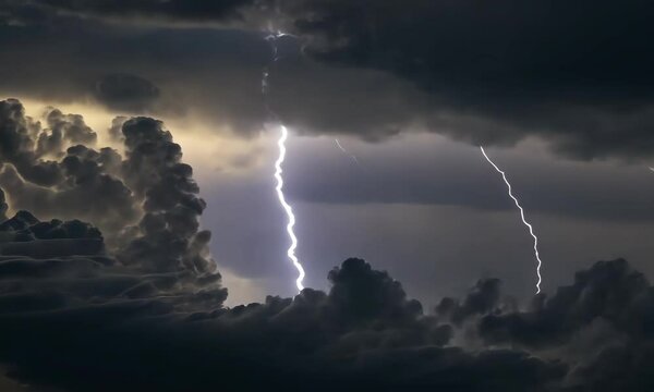 Nighttime Thunderstorm with Dramatic Lightning Bolts