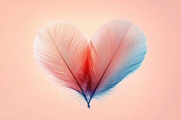 Heart Shape Design from Delicate Pink Red Flower Petals and Pressed Leaf on Pale Pink Background