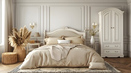 Elegant Neutral Colored Bedroom Interior Design with Cozy Textiles and Decor in Natural Light