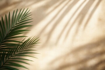 Obraz premium Minimalist Beige Background with Palm Leaf Shadows and Sunlight