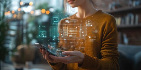 Futuristic Learning Hologram Interface for Education and Skill Development in a Cozy Indoor Setting