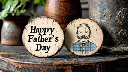 Rustic happy father's day coasters on vintage table. Happy Father's Day