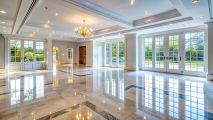 Fototapeta premium Luxurious Empty Room: Marble Floor, White Walls - Ideal for Interior Design
