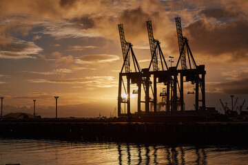 Obraz premium Cargo cranes in shipping port