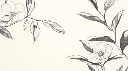 Elegant grayscale floral branches design, botanical illustration,  white background, website header