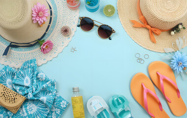 Collage with beach accessories and other summer stuff, banner design